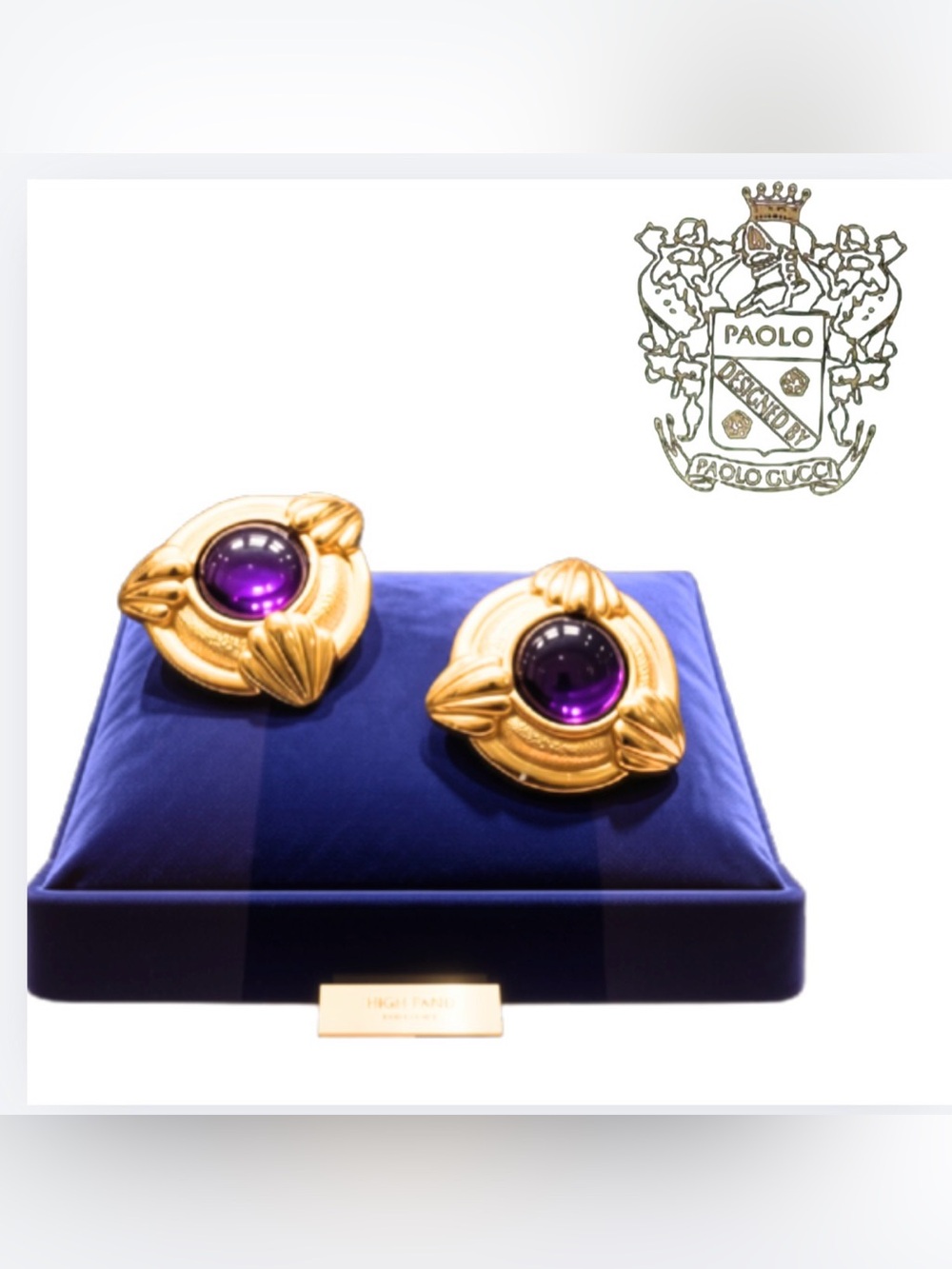 18 k plated Paolo Gucci Earrings  with Purple Cabochon